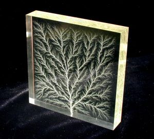 Lichtenberg figure in block of Plexiglas Acrylic